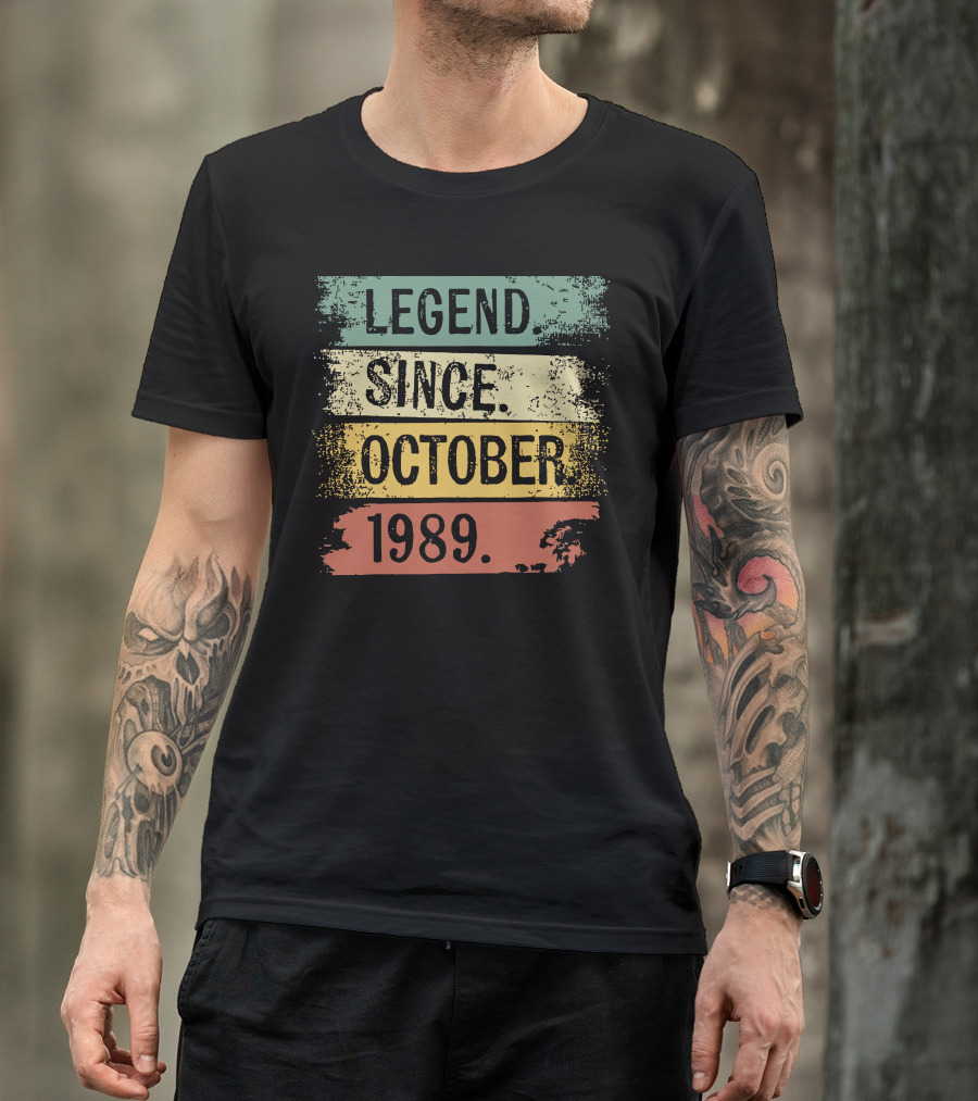 Legend Since October 1989 Vintage Distressed Stripe T-Shirt