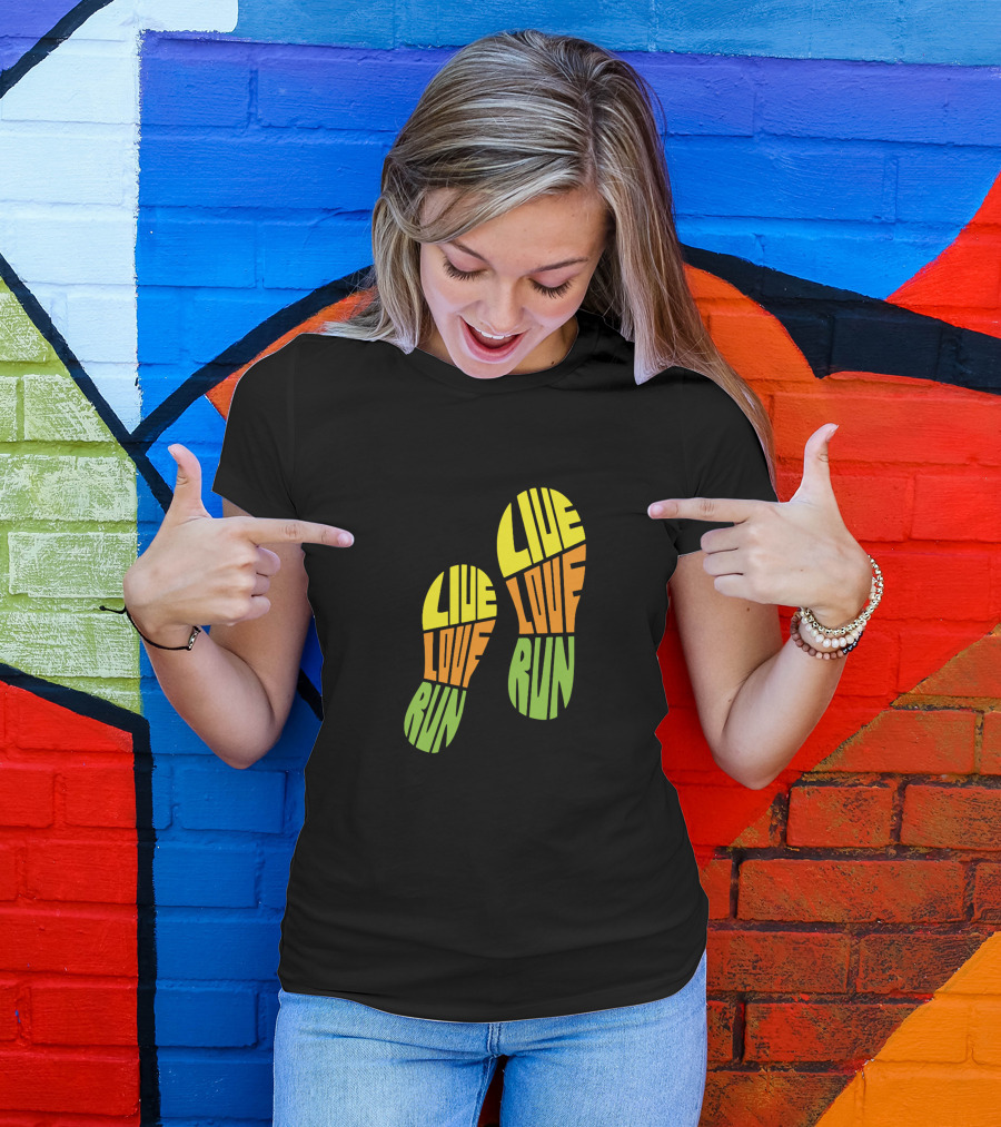 Live Love Run Footprint Bold Typography T-Shirt