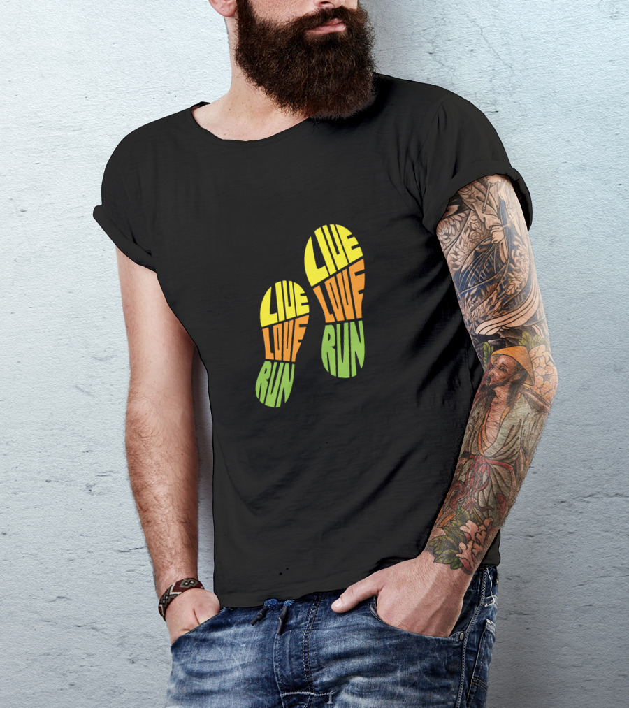 Live Love Run Footprint Bold Typography T-Shirt