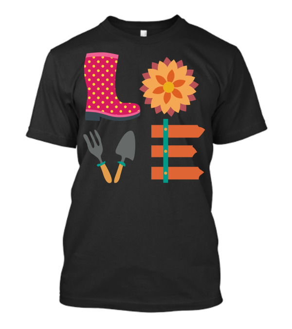 Love Farmer Polka Dot Boot Flower Garden Tools Icons T-Shirt