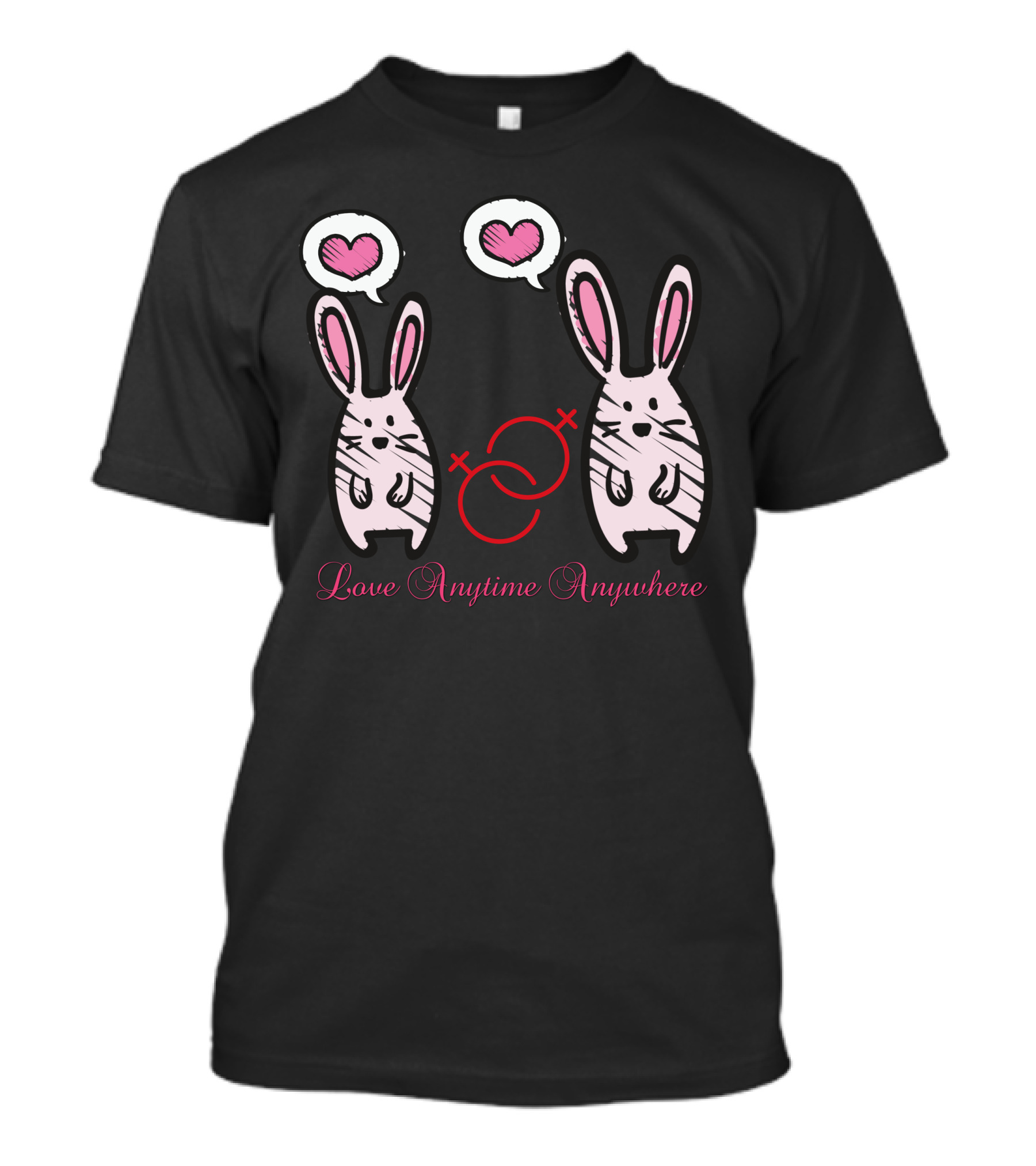 Love Anytime Anywhere Rabbit Duo With Hearts T-Shirt