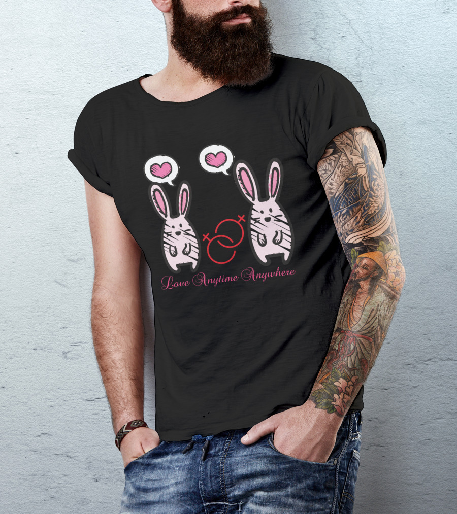 Love Anytime Anywhere Rabbit Duo With Hearts T-Shirt