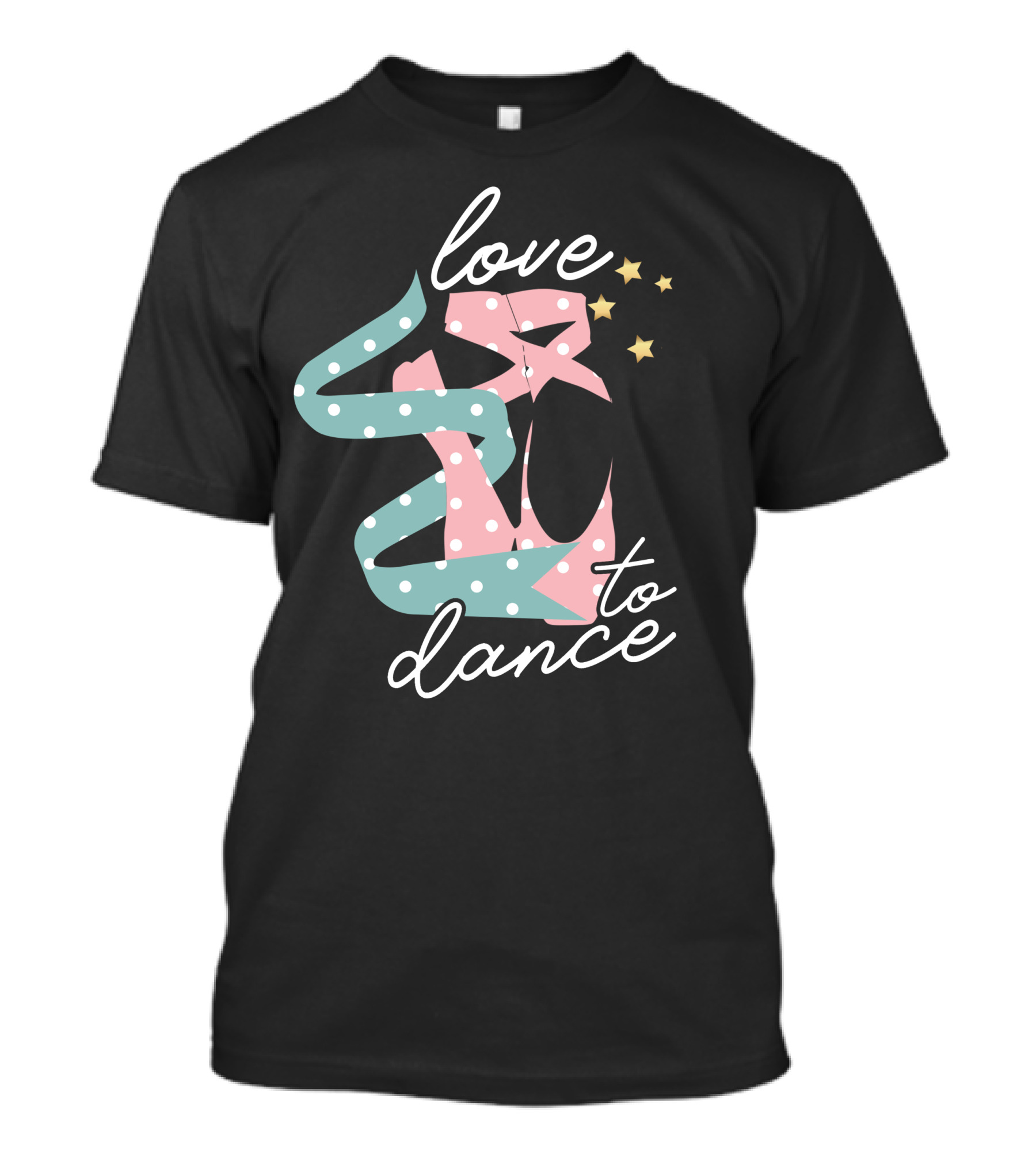 Love To Dance Pink Polka Dot Ballet Ribbon Stars T-Shirt