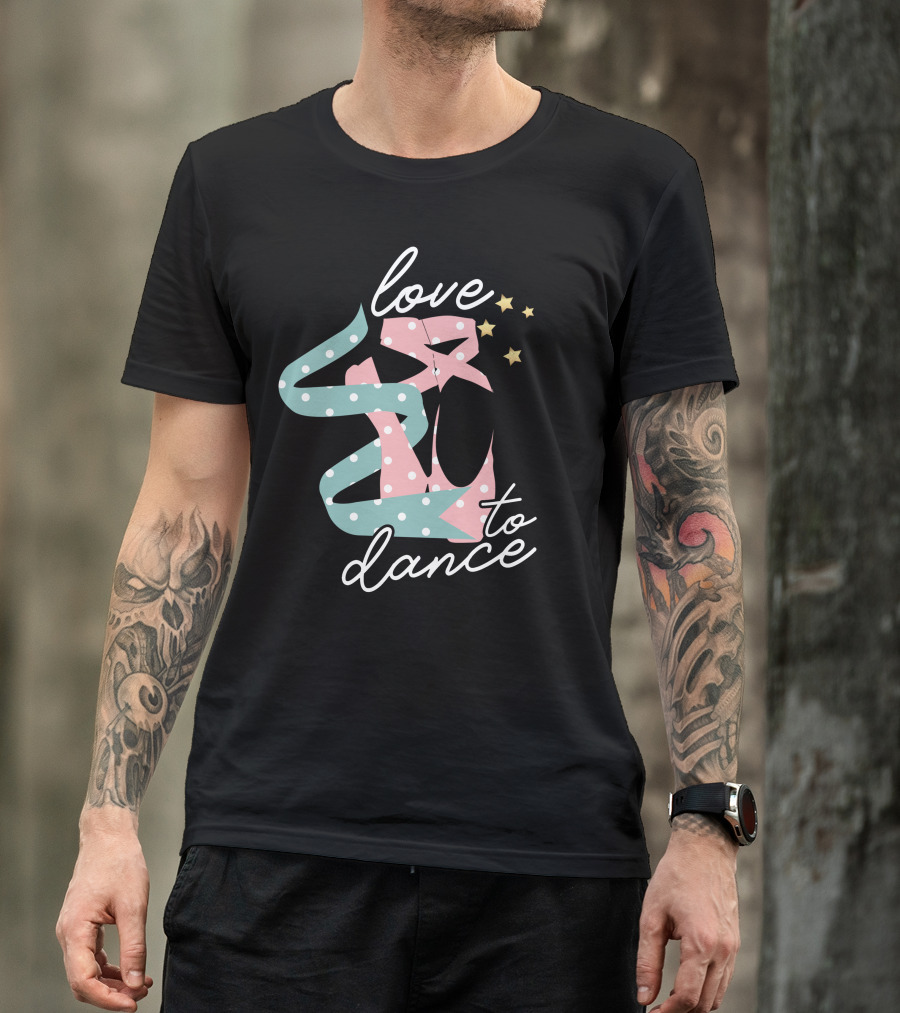 Love To Dance Pink Polka Dot Ballet Ribbon Stars T-Shirt