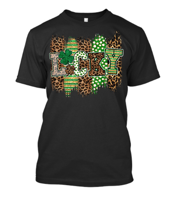 Lucky St Patrick Shamrock Leopard Polka Dot Stripes T-Shirt