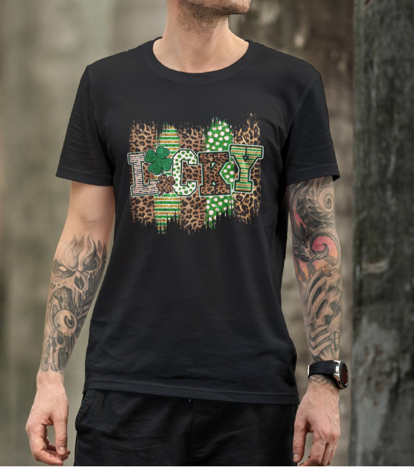 Lucky St Patrick Shamrock Leopard Polka Dot Stripes T-Shirt