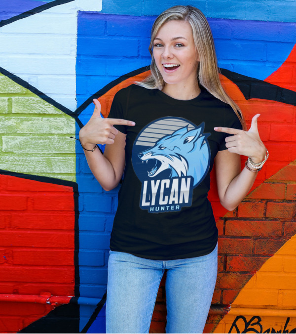 Lycan Hunter Blue Wolf Emblem T-Shirt