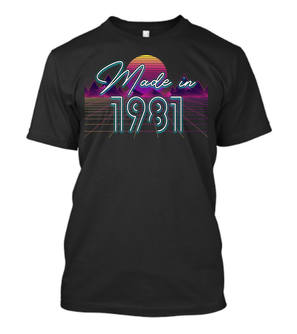 Made In 1981 Retro Neon Sunset And Grid T-Shirt