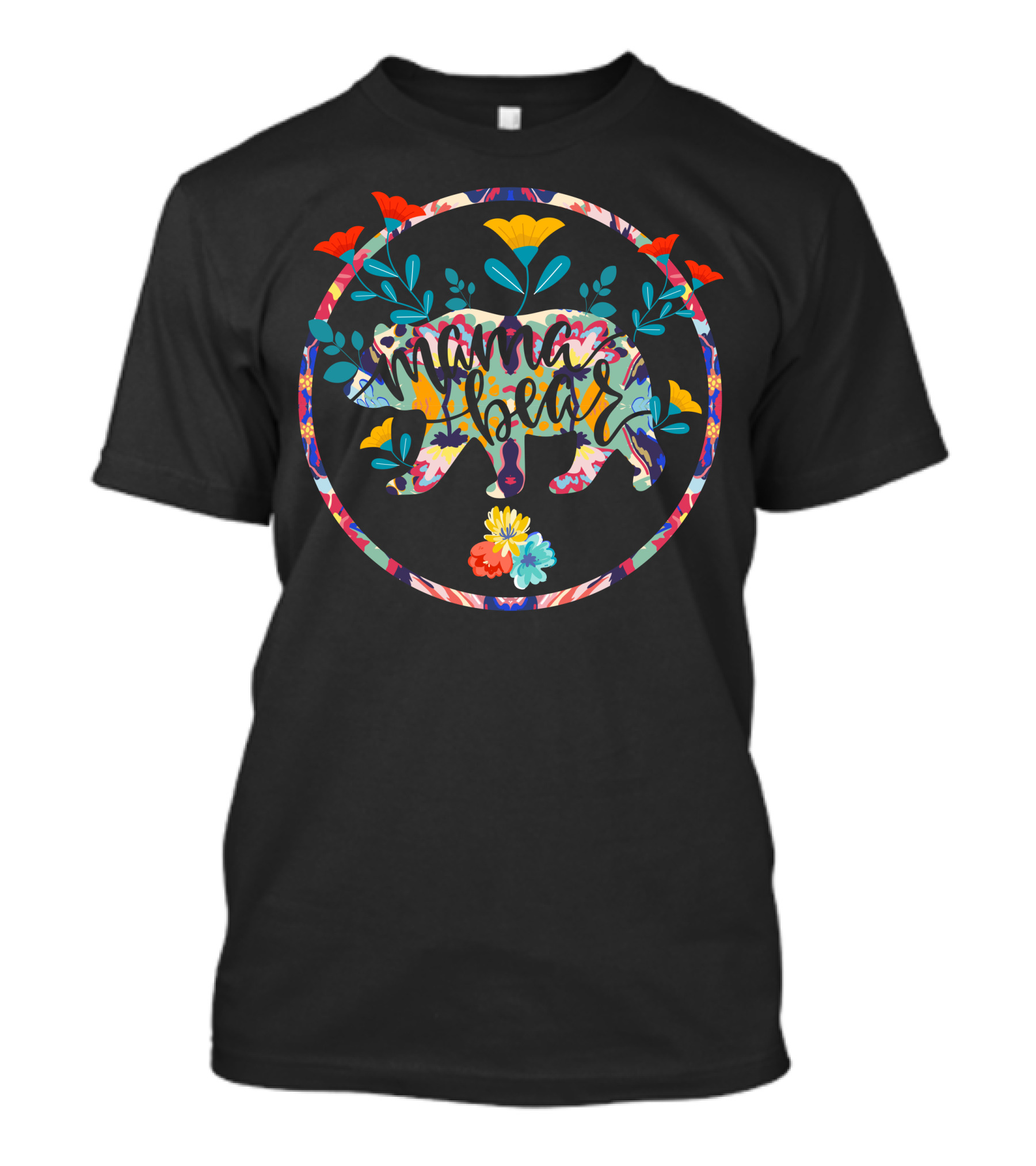 Mama Bear Colorful Floral Pattern With Flowers In Circular Frame T-Shirt