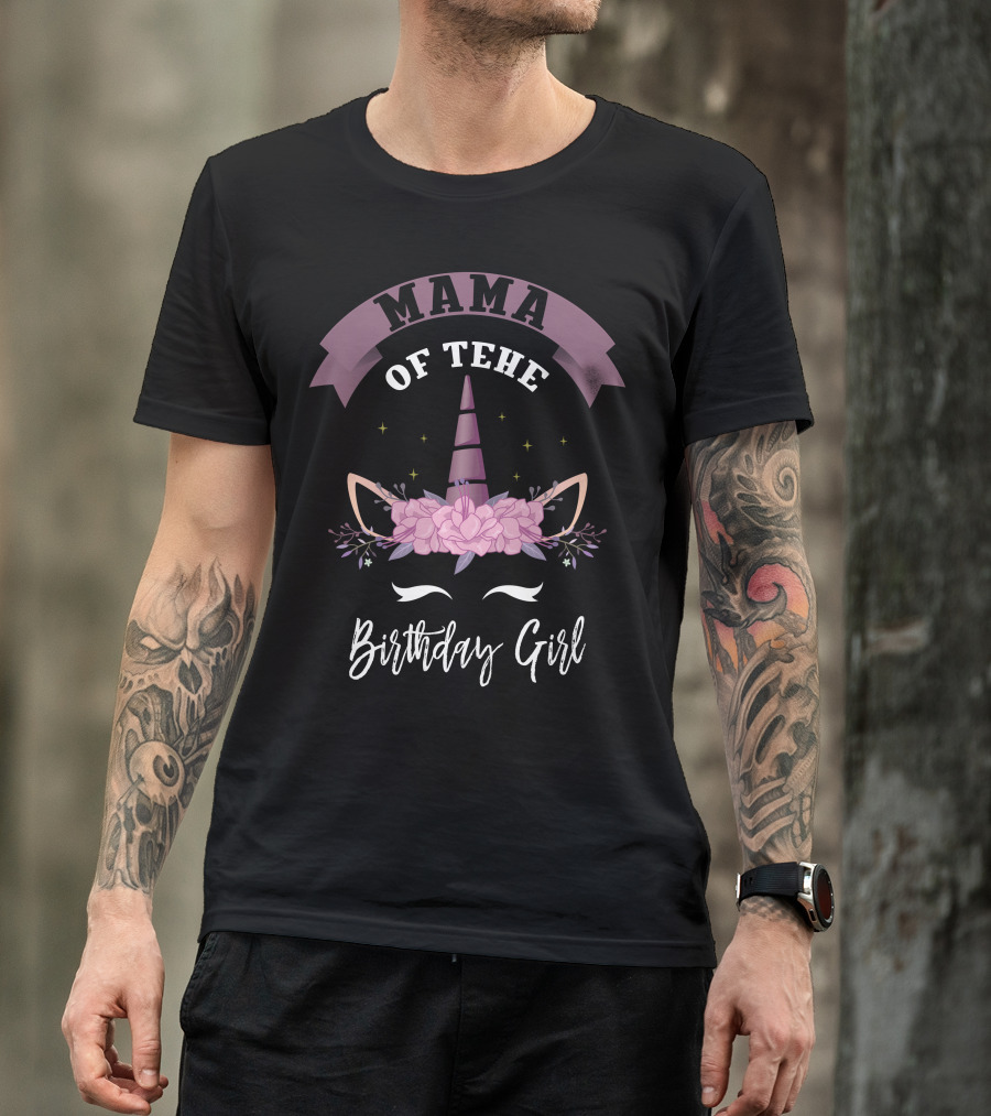 Mama Of The Birthday Girl Unicorn Floral Elements T-Shirt