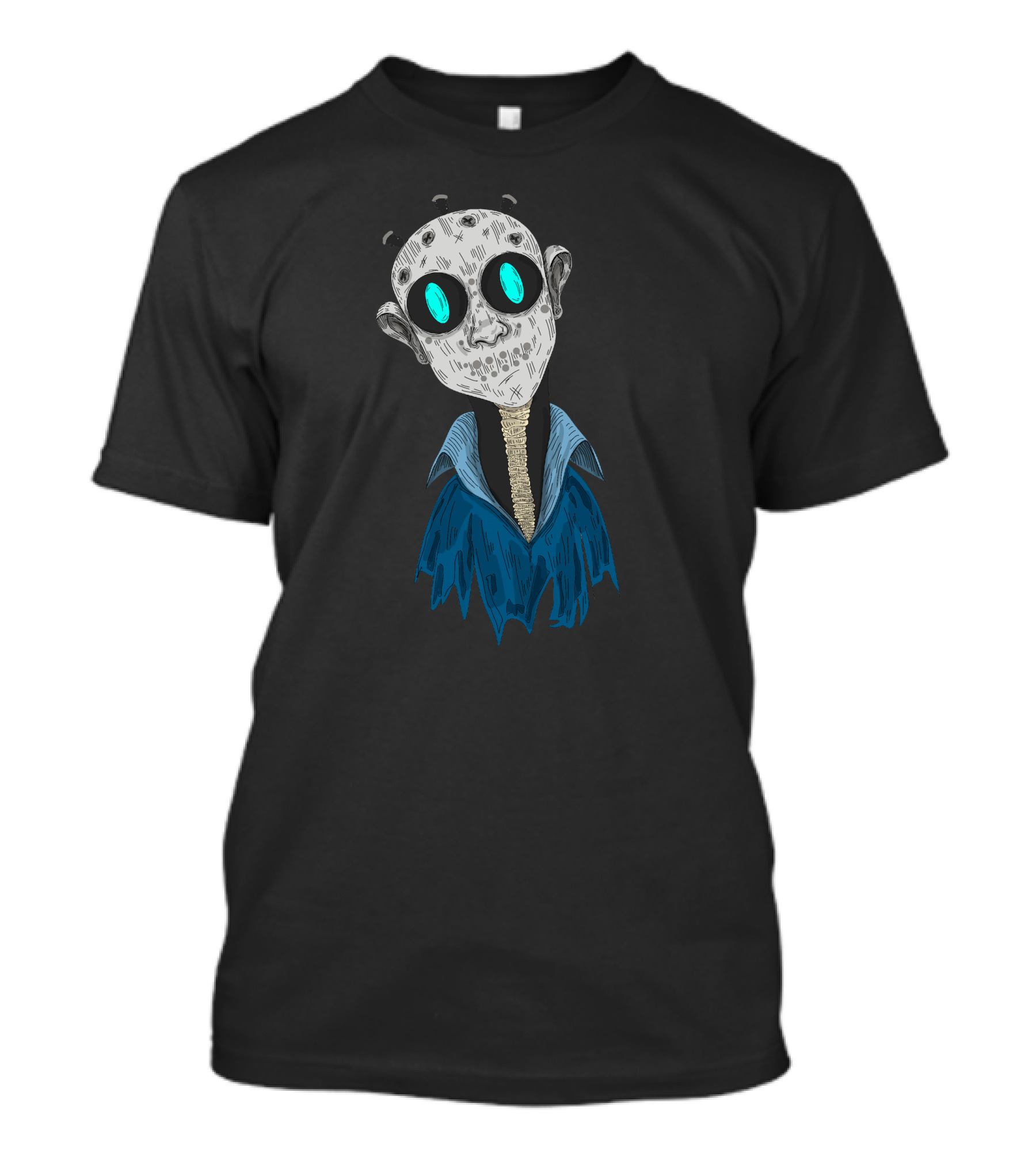 Mask Boy Skeleton Zombie Alien Head Blue Jacket T-Shirt
