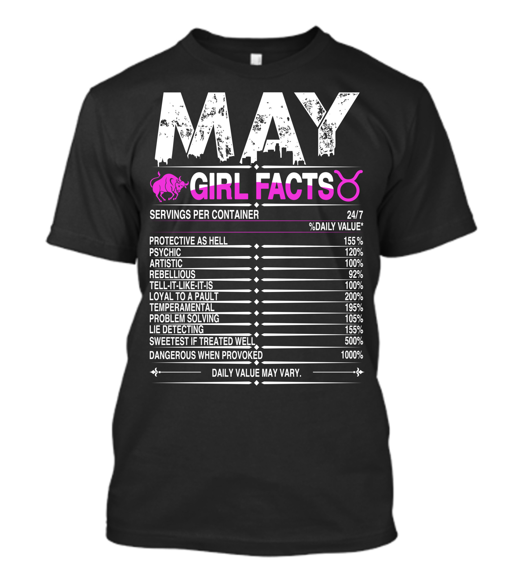May Taurus Girl Facts Protective Psychic Artistic Rebellious Loyal Temperamental Solver Sweetest Dangerous T-Shirt