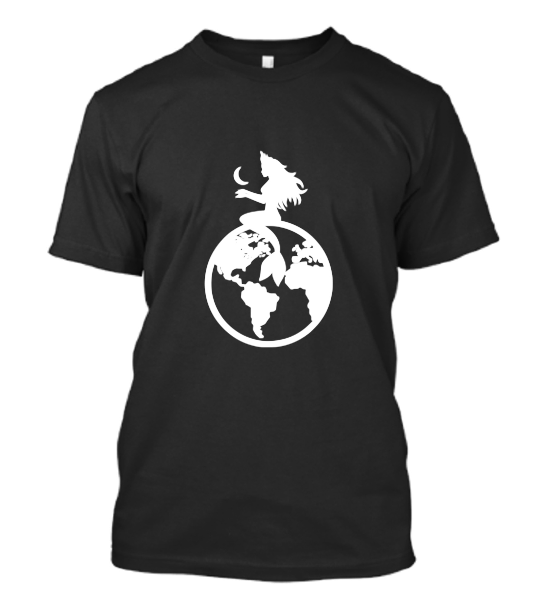 Mermaid Earth Fantasy Sitting Silhouette On Globe Moon T-Shirt