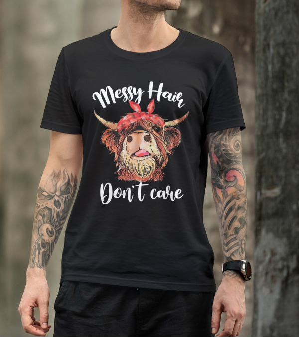 Messy Hair Don't Care Highland Cow Bandana T-Shirt