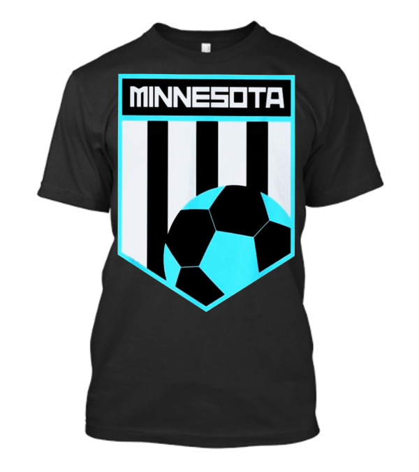Minnesota Soccer Black And Blue Shield With Soccer Ball And Stripes T-Shirt