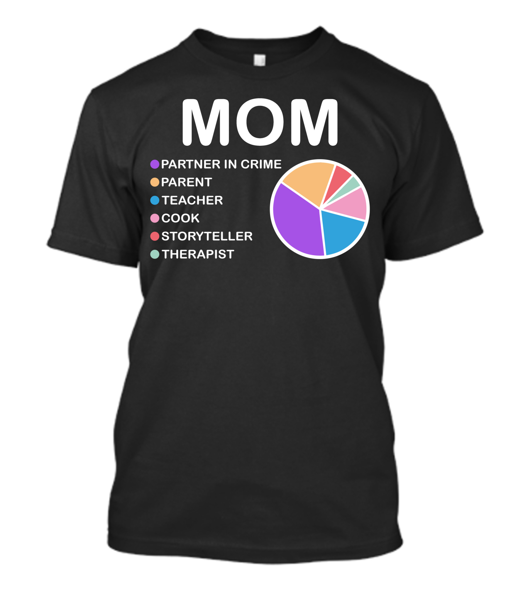MOM Partner In Crime Parent Teacher Cook Storyteller Therapist Pie Chart T-Shirt