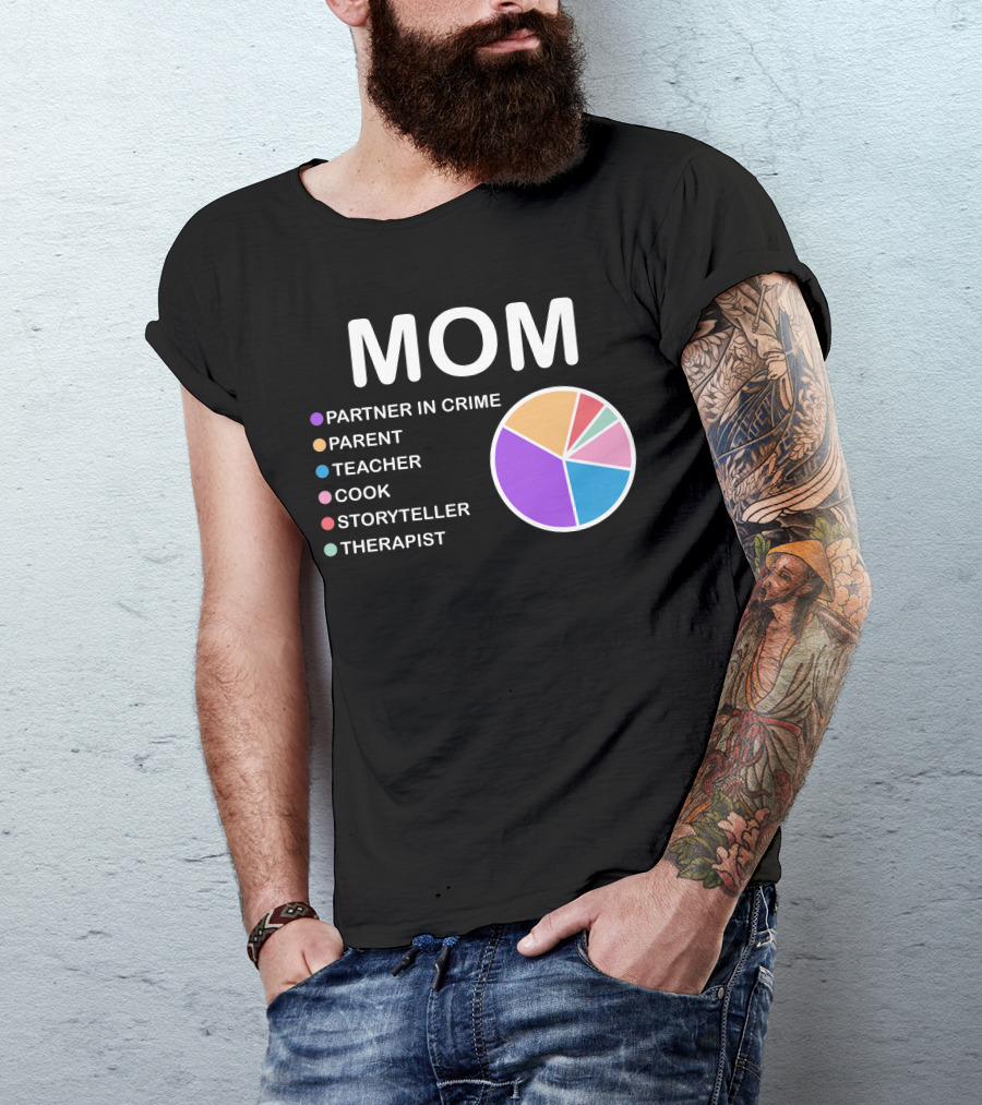 MOM Partner In Crime Parent Teacher Cook Storyteller Therapist Pie Chart T-Shirt