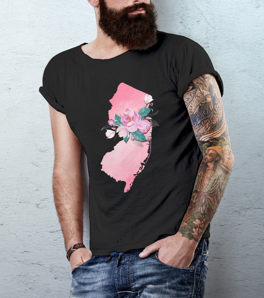 New Jersey State Watercolor Pink Floral Blooms T-Shirt