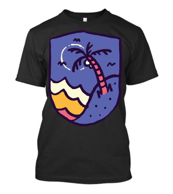 Night Beach Palm Moon Waves Coast Scene T-Shirt
