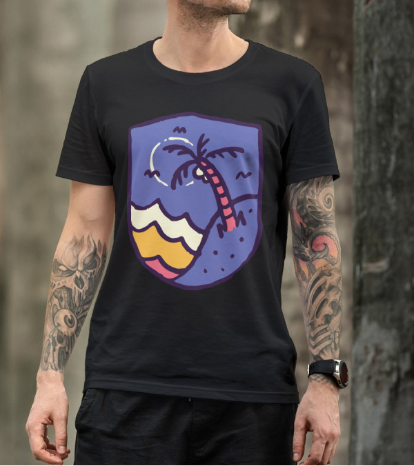 Night Beach Palm Moon Waves Coast Scene T-Shirt