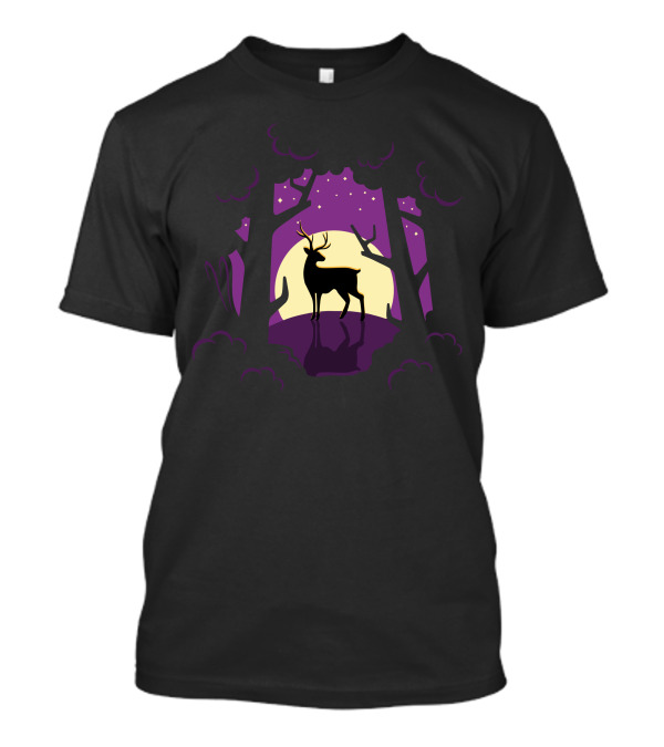 Night Deer Under Starlit Sky In Forest T-Shirt