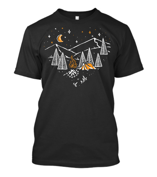 Heartfelt Campfire Under Starry Night Sky And Mountain Pines T-Shirt