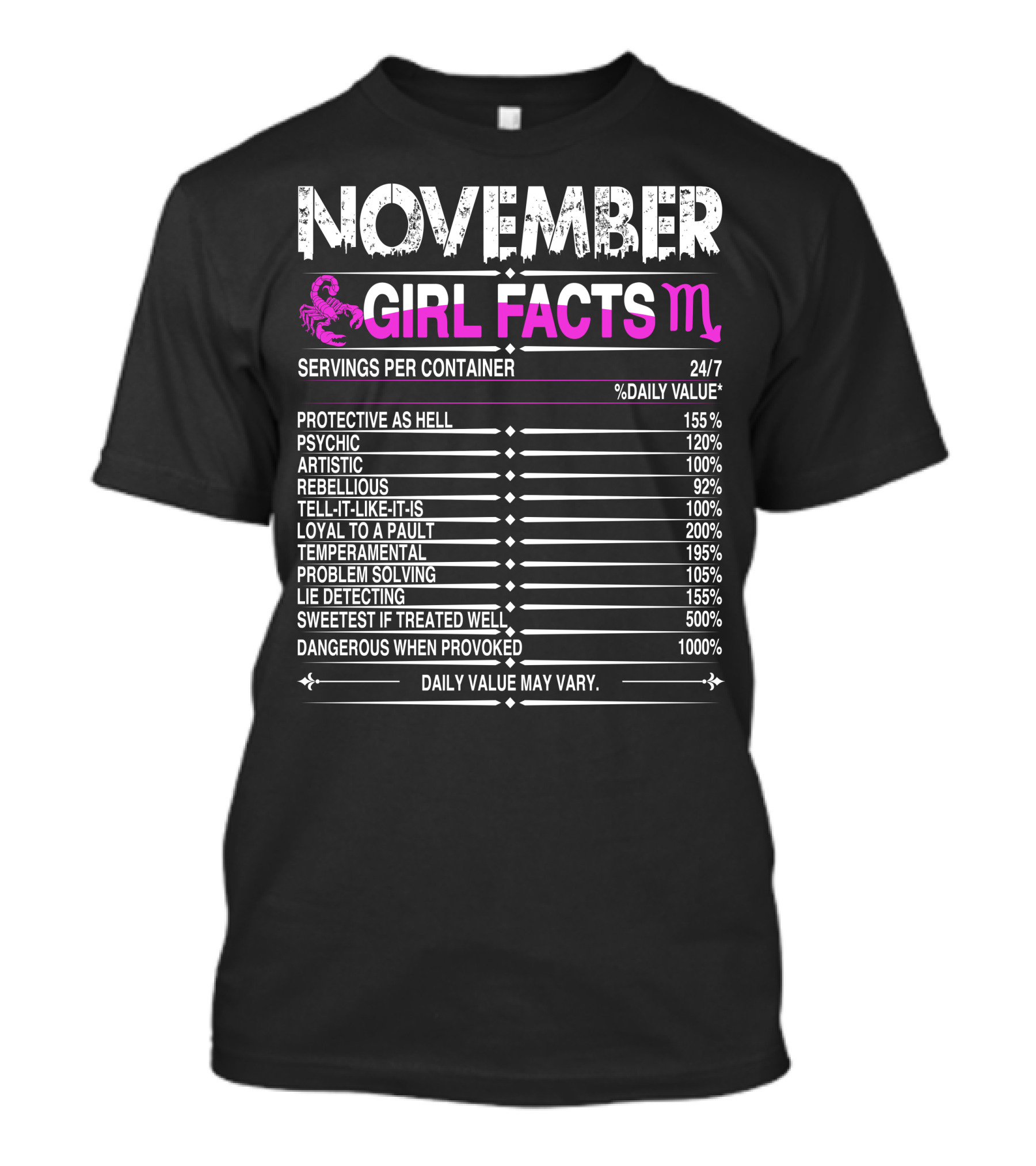 November Scorpio Girl Facts Protective Psychic Artistic Rebellious Loyal Temperamental Problem Solving Sweetest Dangerous T-Shirt