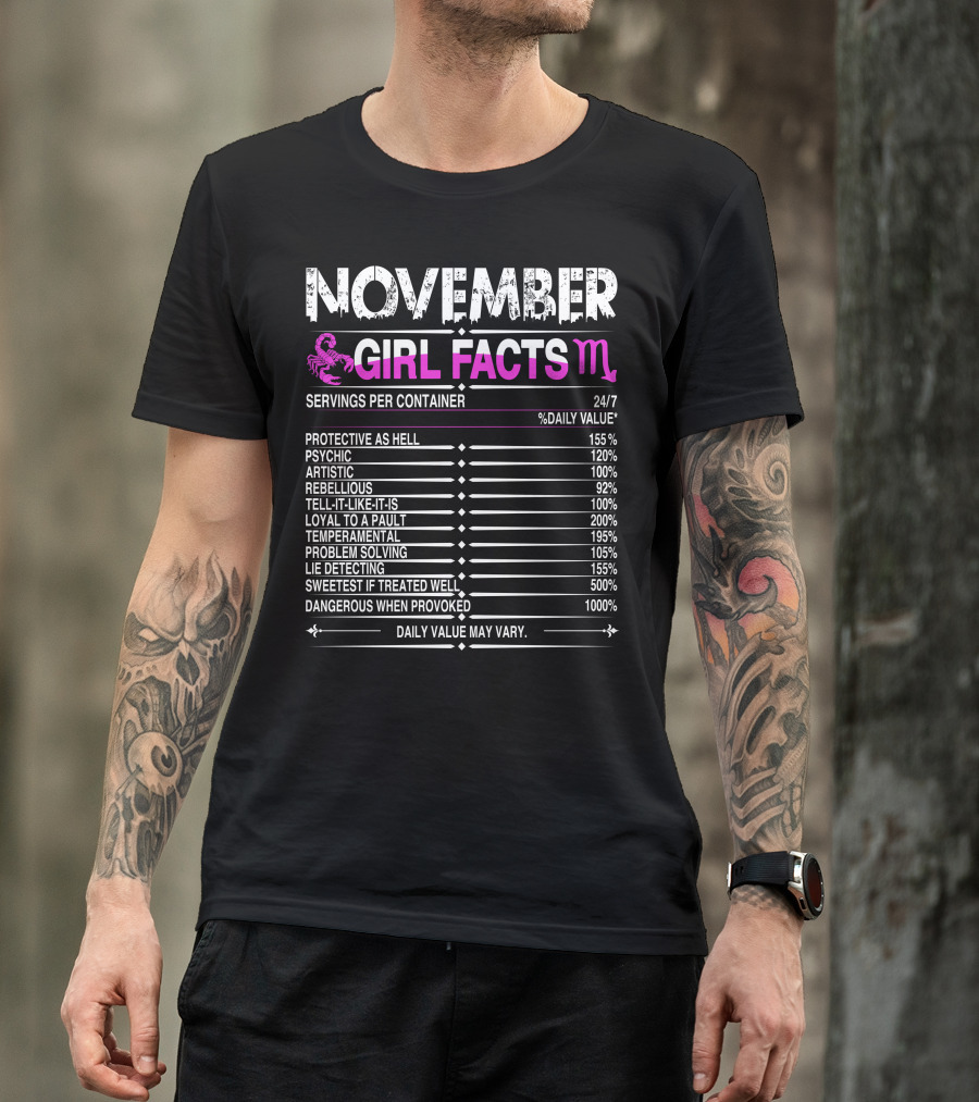 November Scorpio Girl Facts Protective Psychic Artistic Rebellious Loyal Temperamental Problem Solving Sweetest Dangerous T-Shirt