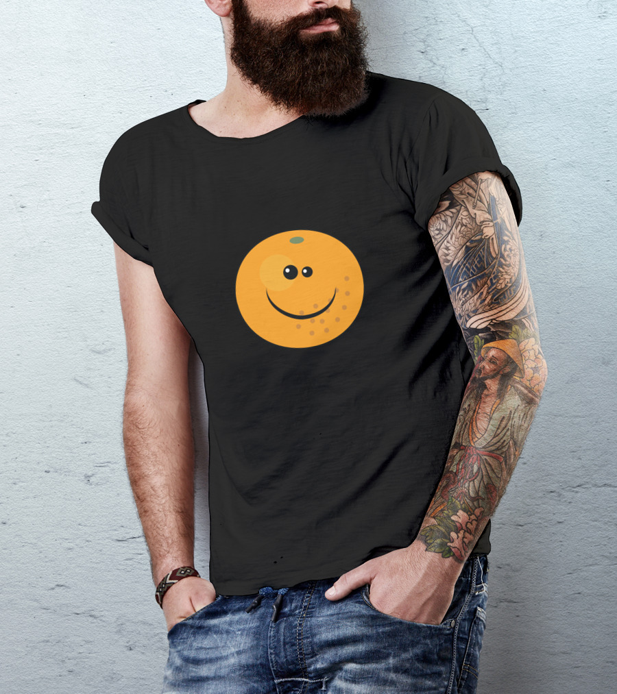 Orange Face Smiley Cartoon Fruit Expression T-Shirt