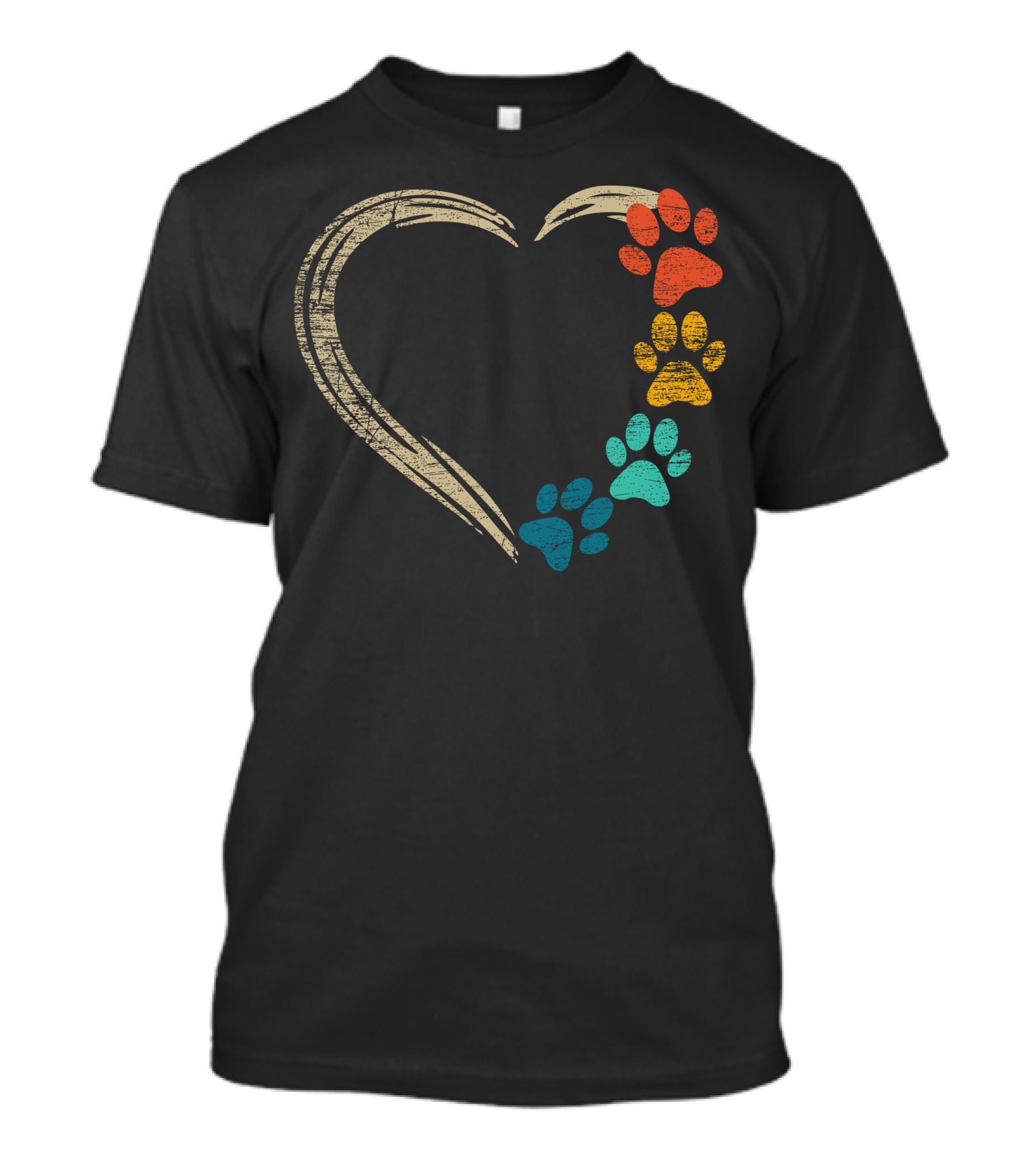 Paw Heart Multicolor Print Rounded T-Shirt