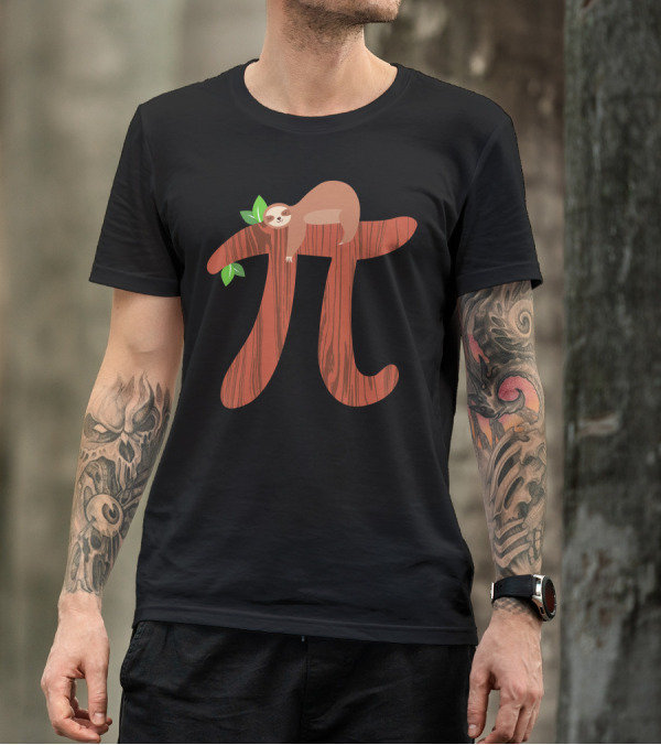Pi Symbol With Sloth And Green Leaves T-Shirt