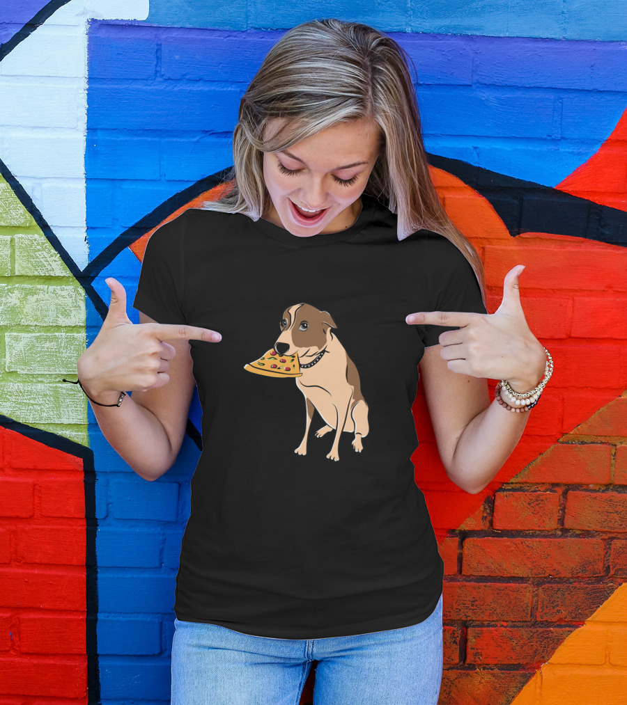 Pizza Loving Dog With Slice T-Shirt