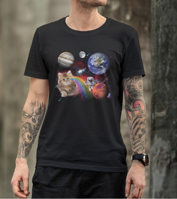 Planet Kitten Cosmic Rainbow Astronaut Adventure Jupiter Mars Earth Moon Space Exploration T-Shirt