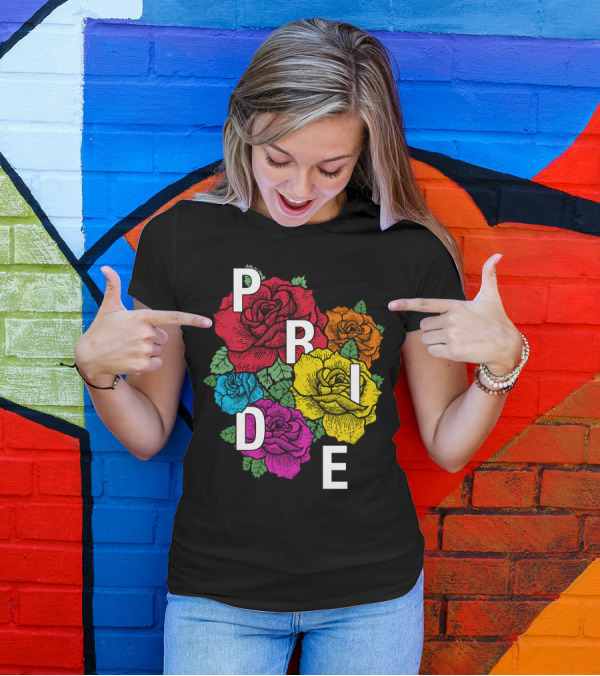 Pride Month Transgender Rainbow Roses Bold Lettering T-Shirt
