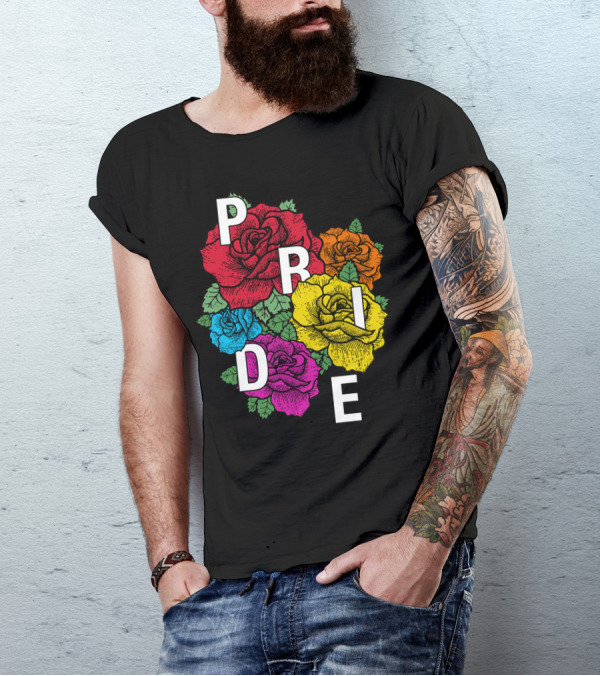 Pride Month Transgender Rainbow Roses Bold Lettering T-Shirt