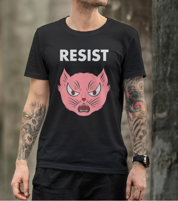Resist Angry Pink Cat Face T-Shirt