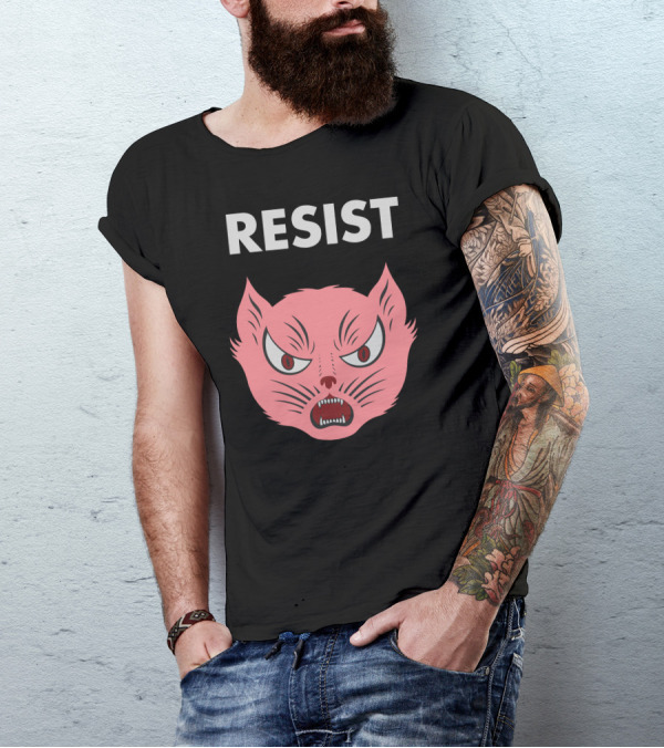 Resist Angry Pink Cat Face T-Shirt