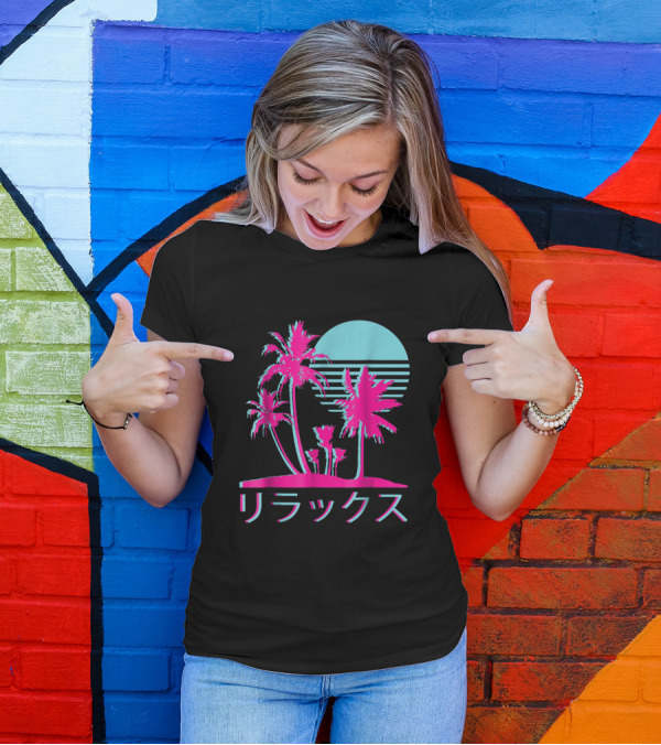 Retro 1980S 1990S Otaku Palm Trees Neon Sunset Vaporwave Aesthetic T-Shirt