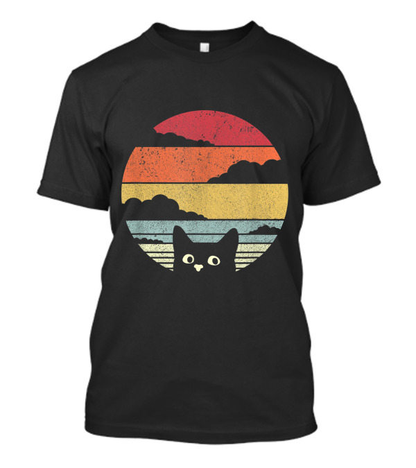 Retro Cat Sunset Stripes T-Shirt