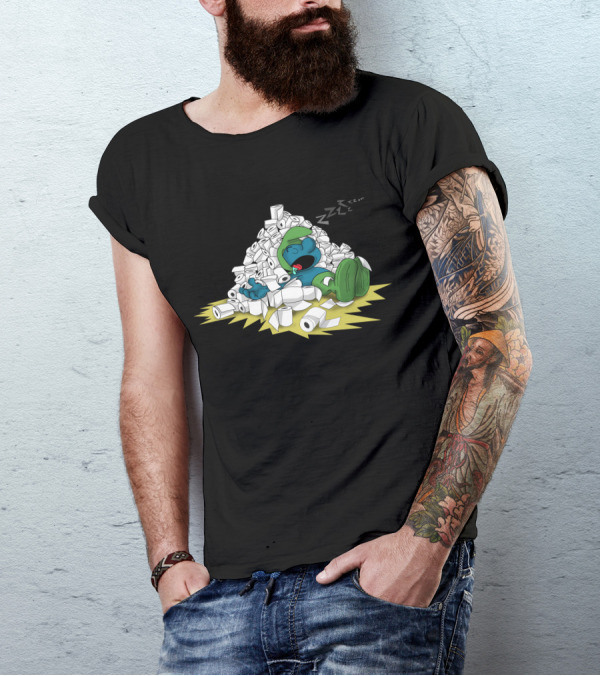 Rich Sleeper Snoozing On Toilet Paper Pile Playful Cartoon Graphic With Zzz's T-Shirt