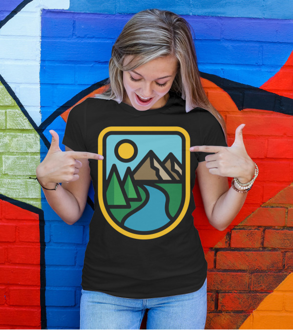 River Line Scenic Mountain Shield Badge T-Shirt