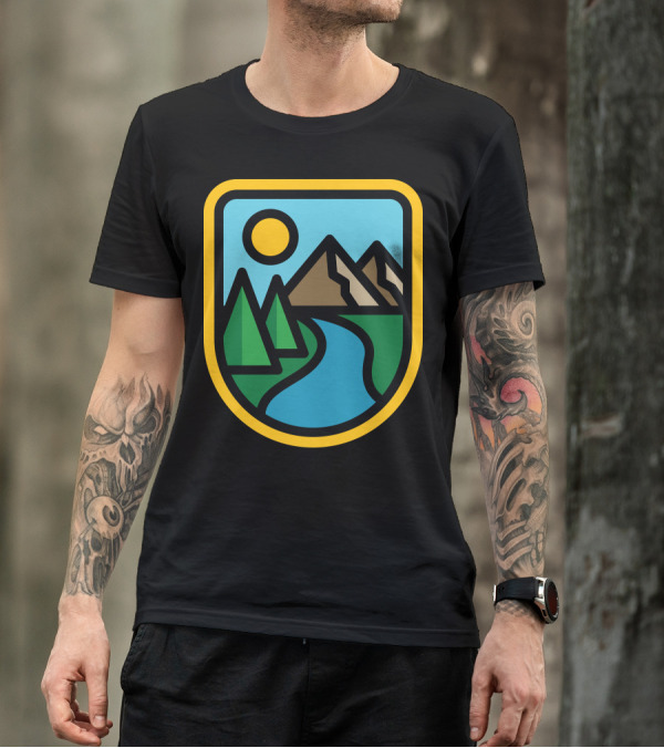 River Line Scenic Mountain Shield Badge T-Shirt