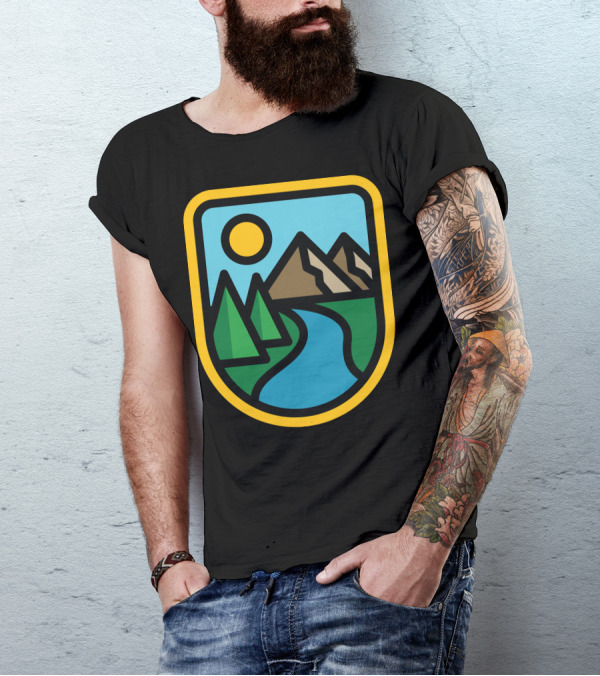 River Line Scenic Mountain Shield Badge T-Shirt