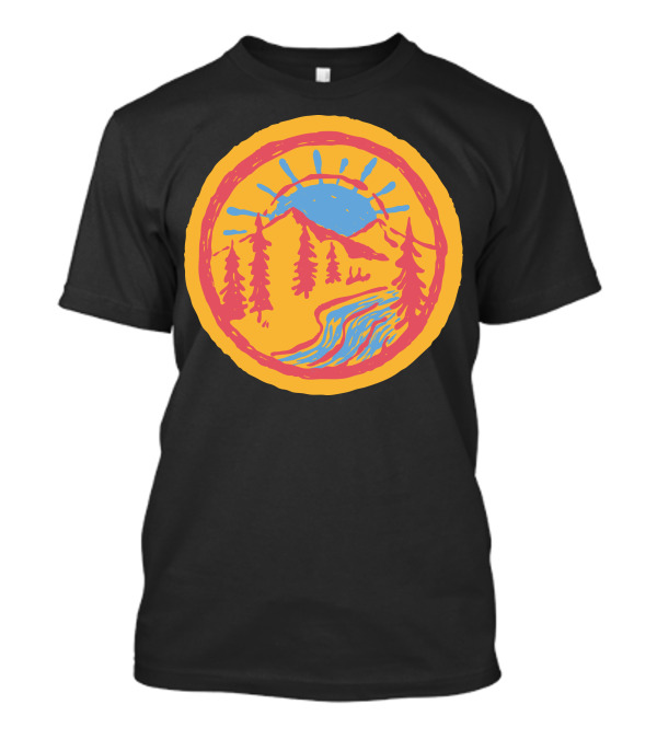 Sunrise Over Mountain River With Pines In Vibrant Colors T-Shirt