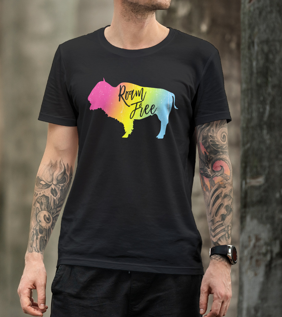 Roam Free Bison Rainbow T-Shirt