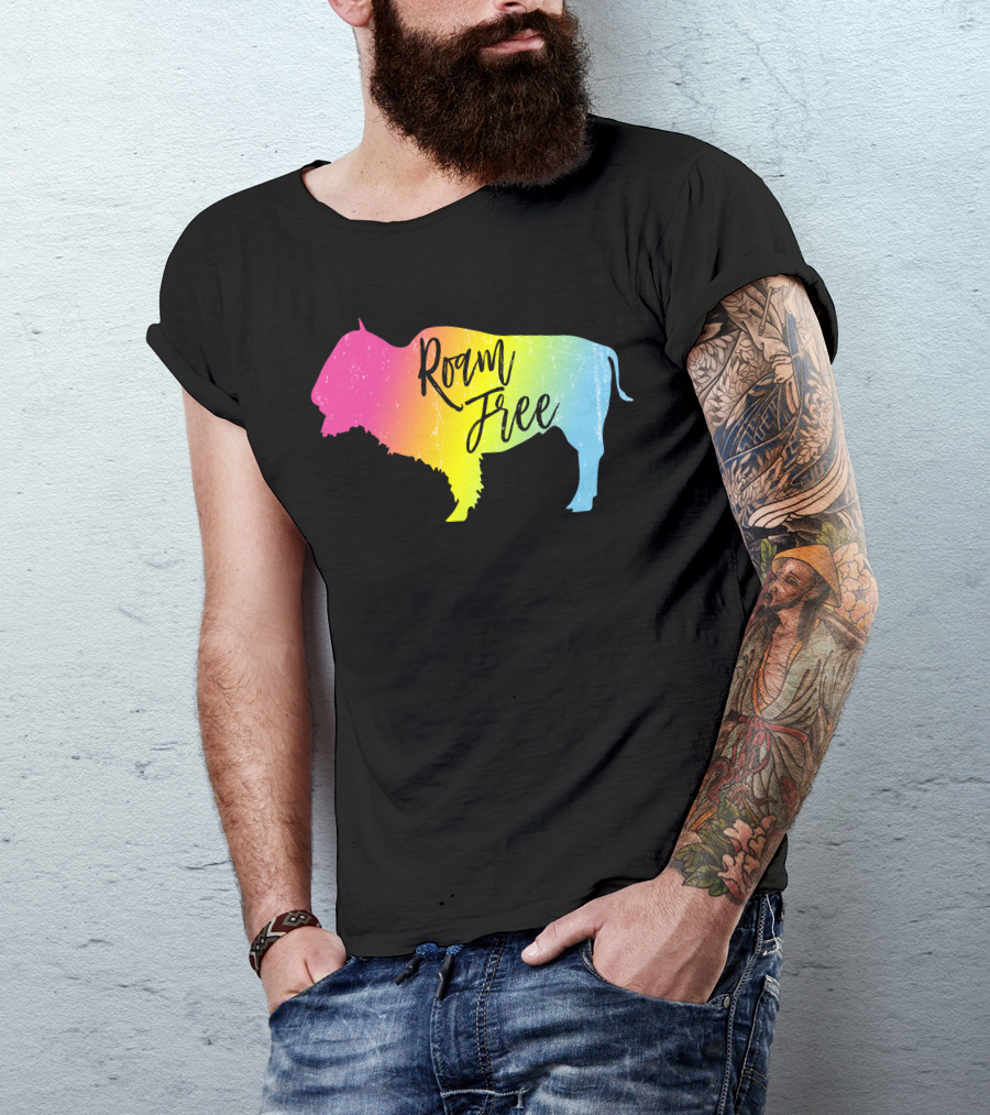 Roam Free Bison Rainbow T-Shirt