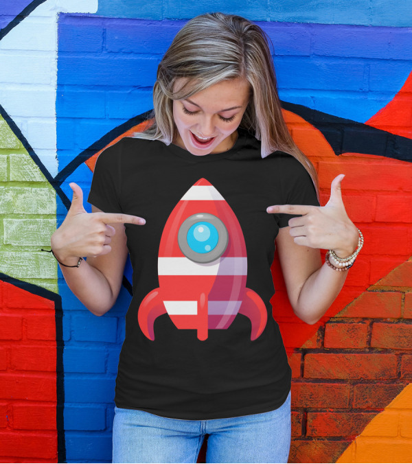 Rocket Space Spaceship Nasa Launch Iconic Striped T-Shirt