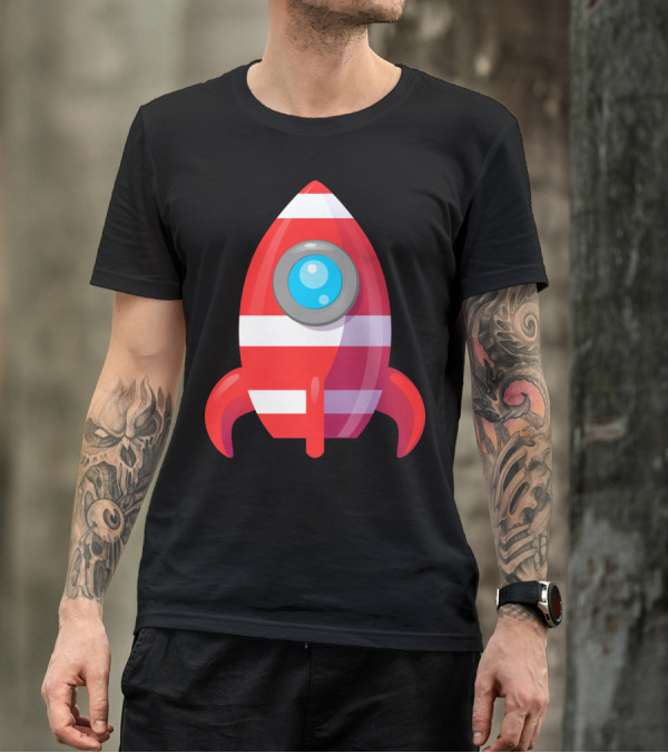 Rocket Space Spaceship Nasa Launch Iconic Striped T-Shirt