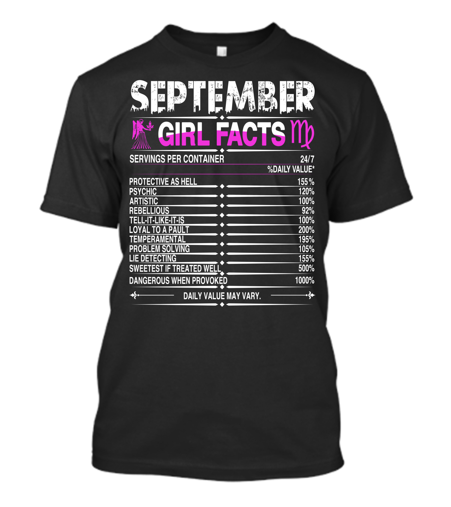 September Virgo Girl Facts Protective Psychic Artistic Rebellious T-Shirt