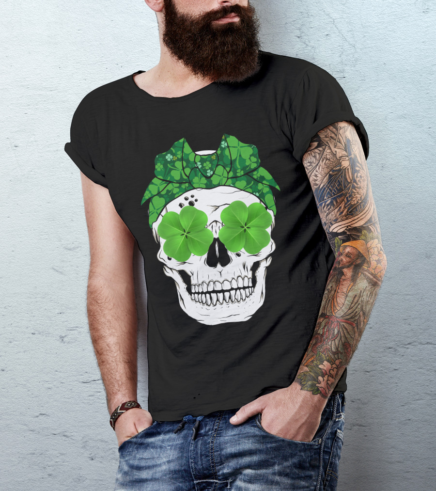 Skull Clover Shamrock Bow Tie T-Shirt